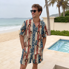 Real-life photo of someone wearing Men's Deckchair Daydream Custom Face Shirt & Shorts Set — custom faces printed all-over