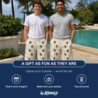 Friends in matching Men's Parasol Pals Custom Face Beach Shorts — a group gift photo