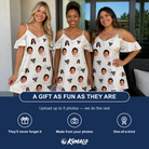 Friends in matching Women's Parasol Pals Custom Face Off-Shoulder Dress — a group gift photo