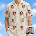 Man wearing Men's Parasol Pals Custom Face Hawaiian Shirt — custom faces printed all-over