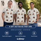Friends in matching Men's Parasol Pals Custom Face Polo Shirt — a group gift photo
