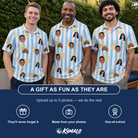 Friends in matching Men's Sandcastle Safari Custom Face Polo Shirt — a group gift photo