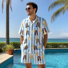Real-life photo of someone wearing Men's Sandcastle Safari Custom Face Shirt & Shorts Set — custom faces printed all-over