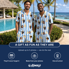 Friends in matching Men's Sandcastle Safari Custom Face Shirt & Shorts Set — a group gift photo