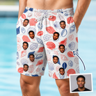 Man wearing Men's Coastal Keepsakes Custom Face Beach Shorts — custom faces printed all-over