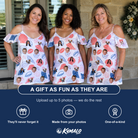 Friends in matching Women's Coastal Keepsakes Custom Face Off-Shoulder Dress — a group gift photo