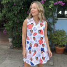 Real-life photo of someone wearing Women's Coastal Keepsakes Custom Face V-Neck Dress — custom faces printed all-over