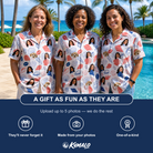 Friends in matching Women's Coastal Keepsakes Custom Face Hawaiian Shirt — a group gift photo
