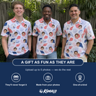 Friends in matching Men's Coastal Keepsakes Custom Face Polo Shirt — a group gift photo