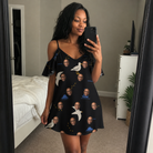Real-life photo of someone wearing Women's Seagullcation Custom Face Off-Shoulder Dress — custom faces printed all-over