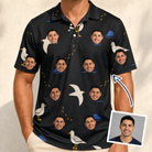 Man wearing Men's Seagullcation Custom Face Polo Shirt — custom faces printed all-over