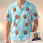 Man wearing Men's Spiky Shoreline Custom Face Hawaiian Shirt — custom faces printed all-over