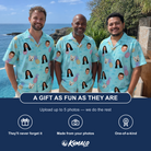 Friends in matching Men's Spiky Shoreline Custom Face Hawaiian Shirt — a group gift photo