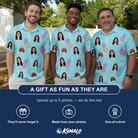 Friends in matching Men's Spiky Shoreline Custom Face Polo Shirt — a group gift photo
