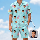 Man wearing Men's Spiky Shoreline Custom Face Shirt & Shorts Set — custom faces printed all-over