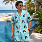 Real-life photo of someone wearing Men's Spiky Shoreline Custom Face Shirt & Shorts Set — custom faces printed all-over