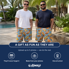 Friends in matching Men's Bunited States Custom Face Beach Shorts — a group gift photo