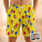 Man wearing Men's Crimson Cloudburst Custom Face Beach Shorts — custom faces printed all-over
