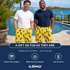 Friends in matching Men's Crimson Cloudburst Custom Face Beach Shorts — a group gift photo