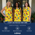 Friends in matching Women's Crimson Cloudburst Custom Face V-Neck Dress — a group gift photo