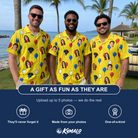 Friends in matching Men's Crimson Cloudburst Custom Face Hawaiian Shirt — a group gift photo