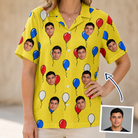 Woman wearing Women's Crimson Cloudburst Custom Face Hawaiian Shirt — custom faces printed all-over