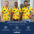 Friends in matching Men's Crimson Cloudburst Custom Face Polo Shirt — a group gift photo