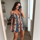 Real-life photo of someone wearing Women's Eagle Euphoria Custom Face Off-Shoulder Dress — custom faces printed all-over