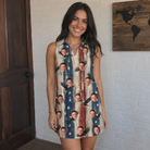 Real-life photo of someone wearing Women's Eagle Euphoria Custom Face V-Neck Dress — custom faces printed all-over