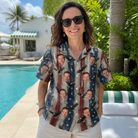 Real-life photo of someone wearing Women's Eagle Euphoria Custom Face Hawaiian Shirt — custom faces printed all-over