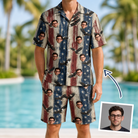Man wearing Men's Eagle Euphoria Custom Face Shirt & Shorts Set — custom faces printed all-over