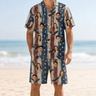 Model wearing Men's Eagle Euphoria Custom Face Shirt & Shorts Set printed with kids' faces