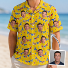 Man wearing Men's Banner Bash Custom Face Hawaiian Shirt — custom faces printed all-over