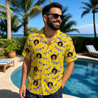 Real-life photo of someone wearing Men's Banner Bash Custom Face Hawaiian Shirt — custom faces printed all-over