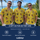 Friends in matching Men's Banner Bash Custom Face Hawaiian Shirt — a group gift photo
