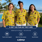 Friends in matching Women's Banner Bash Custom Face Hawaiian Shirt — a group gift photo