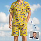Man wearing Men's Banner Bash Custom Face Shirt & Shorts Set — custom faces printed all-over