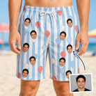 Man wearing Men's Tri-Color Tumble Custom Face Beach Shorts — custom faces printed all-over