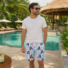 Real-life photo of someone wearing Men's Tri-Color Tumble Custom Face Beach Shorts — custom faces printed all-over