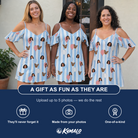 Friends in matching Women's Tri-Color Tumble Custom Face Off-Shoulder Dress — a group gift photo