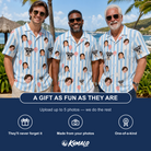 Friends in matching Men's Tri-Color Tumble Custom Face Hawaiian Shirt — a group gift photo