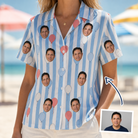 Woman wearing Women's Tri-Color Tumble Custom Face Hawaiian Shirt — custom faces printed all-over