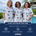 Friends in matching Women's Tri-Color Tumble Custom Face Hawaiian Shirt — a group gift photo