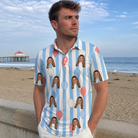 Real-life photo of someone wearing Men's Tri-Color Tumble Custom Face Polo Shirt — custom faces printed all-over