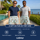 Friends in matching Men's Independence Icicles Custom Face Beach Shorts — a group gift photo