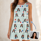 Woman wearing Women's Independence Icicles Custom Face Tank Dress — custom faces printed all-over
