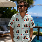 Real-life photo of someone wearing Men's Independence Icicles Custom Face Hawaiian Shirt — custom faces printed all-over