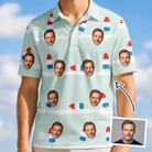 Man wearing Men's Independence Icicles Custom Face Polo Shirt — custom faces printed all-over