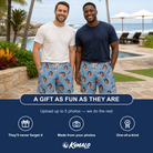 Friends in matching Men's Stellar Standard Custom Face Beach Shorts — a group gift photo