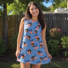 Real-life photo of someone wearing Women's Stellar Standard Custom Face Tank Dress — custom faces printed all-over